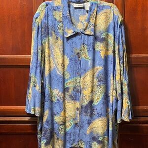 C.M. Shapes vintage Blue tan Paisley Button-Up flowing plus size 5X Shirt
